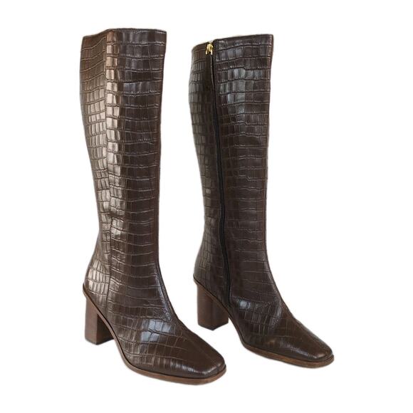 JOURNEE COLLECTION Tamori Leather Boot Brown Croc Embossed Knee High Women's 9.5 - Picture 2 of 9